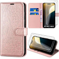 Miniatyrbillede 1 af 4: Coque og Temperede Glas - MÆRKE - iPhone 16 Pro Max - Blød Cover - Syntetisk Læder - Rosa Rosa