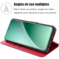 Miniatyrbillede 2 af 6: Coque + 2 Tåre Beskyttede Glas til Xiaomi 15 Pro, Flip Case Beskyttelse Stødabsorberende Anti-Ridser Syntetisk Læder - Rød Röd