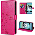 Miniatyrbild 1 av 6: Coque för Xiaomi Redmi Note 14 4G (inte för 5G) Stötsäker Syntetiskt Läder Fuchsia Motiv Fjäril Växt Fuchsia