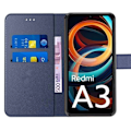 Miniatyrbild 3 av 4: Skydd för Xiaomi Redmi A3 - Mörkblå - Stötsäker i PU-läder - 2 Härdat Glas - Inbyggt Stöd marinblå