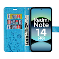 Miniatyrbild 3 av 6: Skyddsfodral för Xiaomi Redmi Note 14 4G (inte för 5G) Skyddshölje med flik Stöttålig Syntetläder Blå Fjäril Blommönster Blå