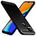 Miniatyrbild 2 av 4: För Xiaomi Redmi 9C/ 9C NFC/ Redmi 9 (Indien) 6,53": Mjukt silikonfodral i kolfiber + 2x färghärdat glasfilmer - NOI SVART