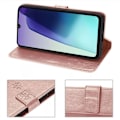 Miniatyrbillede 2 af 6: Cover og 2 Dypede Glas til Xiaomi Redmi 14C, Beskyttelse Klap Stødabsorberende Syntetisk Læder Rosa Sommerfuglblomst Mønster Rosa