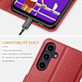 Miniatyrbillede 5 af 6: Coque + 2 Dæmpede Glas til Xiaomi Redmi Note 14 5G (ikke til 4G) Ridseresistent PU Læder Rød Röd