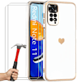 Miniatyrbild 1 av 4: Vitt TPU-fodral för Xiaomi Redmi Note 11-11S Anti-Scratch Heart Pattern + 2 härdade glasögonskydd