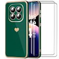 Miniatyrbillede 1 af 4: Coque og Blekede Glas - Xiaomi - Redmi Note 14 Pro 5G - Anti-Ridse - Mørkegrøn - Gyldent Hjerte Nattgrönt