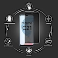 Miniatyrbillede 4 af 4: [2 styk] Anti-spion hærdet glas til realme C21 - Sort Svart