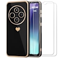 Miniatyrbild 1 av 4: Fodral + 2 härdade glasögon för Xiaomi Redmi 14C - Skydd TPU hjärta Stötsäker Anti-Scratch Soft Black
