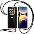 Miniatyrbillede 1 af 4: Coque til Xiaomi Redmi Note 14 Pro 5G (ikke til 4G) - Anti-rids Slim Hjerte Mønster med Sort Snor Svart