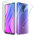 Miniatyrbillede 1 af 4: Etui til Xiaomi Redmi 9 gennemsigtig silikone + 2 × hærdet glas skærmbeskytter, ultrablød TPU beskyttelsescover gennemsigtigt cover
