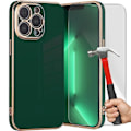 Miniatyrbild 1 av 4: Fodral för iPhone 13 Pro Max (6,7") Midnattsgrön 2-pack härdat glas Lyxigt mode Stötsäkert Gold Edge Mjuk TPU Midnattsgrönt