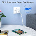 Miniatyrbillede 2 af 4: Oplader - E.F.CONNECTION - 30W 2-por - PD 20W - QC 3.0 - USB-C kabel inkluderet Vit