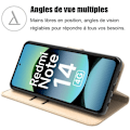 Miniatyrbillede 2 af 6: Cover til Xiaomi Redmi Note 14 4G (ikke til 5G) Flip Case i blødt syntetisk læder, stødabsorberende og ridsefast - Guld gyllene