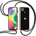Miniatyrbild 1 av 4: Halsbandsfodral för Xiaomi Redmi 10A - Redmi 9C Svart Stötsäkert hjärtmönster Anti-Scratch Mjuk Svart