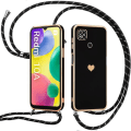 Miniatyrbillede 1 af 4: Ledningsetui til Xiaomi Redmi 10A - Redmi 9C Sort stødsikkert hjertemønster Anti-ridse blødt Svart