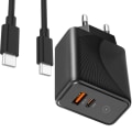 Miniatyrbillede 1 af 4: Lader - E.F.CONNECTION - 30W 2-Port PD 20W+QC 3.0 - Sort med gittermønster - USB-C kabel 1M Svart