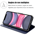 Miniatyrbillede 2 af 6: Coque + 2 Glaser Belagt til iPhone 11, Stødabsorberende Syntetisk Læder Mørkeblå marinblå