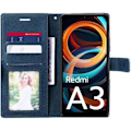 Miniatyrbild 3 av 4: Skyddsskal - Xiaomi - Redmi A3 - Retro PU-läder - Stötsäker - Kortfack och Stativ marinblå