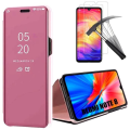 Miniatyrbild 1 av 4: Fodral för Redmi Note 8 (6,3") med spegeleffekt av härdat glas Genomskinligt fönster Starkt förstärkt skydd Rosa rosa