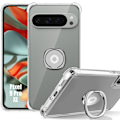Miniatyrbild 1 av 4: Fodral för Google Pixel 9 Pro XL, Slim Silikon Anti-Scratch Clear med Silver Ställ