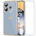 Miniatyrbild 1 av 4: Coque + 2 Förstärkta Glas för Xiaomi Redmi Note 14 5G (inte för 4G) Skydd Mönster Hjärta Blå Blå