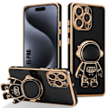 Miniatyrbillede 1 af 4: Silikonetui til iPhone 15 Pro - Stødsikker beskyttelse med 3D Cute Astronaut Support - Sort