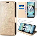 Miniatyrbild 1 av 6: Coque för Xiaomi Redmi Note 14 4G (inte för 5G) Flip Case i syntetiskt läder Antichock - Guld + 2 härdade glas gyllene