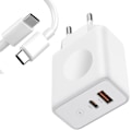 Miniatyrbillede 1 af 4: 30W Dual Port PD 20W+QC 3.0-oplader med USB-C til USB-C-kabel til Samsung Note 20 Ultra Note 10+ Vit