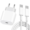Snabbladdare - USB-C - 25W - Kabel 20W - 1M - Kompatibel med iPhone 17/16/15 Vit