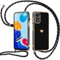 Miniatyrbillede 1 af 4: Ledningsetui til Xiaomi Redmi Note 11-11S Stødsikker hjertemønster + justerbar sort ledning