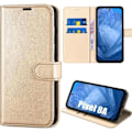 Miniatyrbillede 1 af 4: Beskyttelsesskal - Google - Pixel 8a - Syntetisk Læder i Guld - Flip Case - Stødabsorberende gyllene