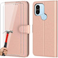 Miniatyrbillede 1 af 4: Etui til Redmi A1+/A2+ (A1 Plus/A2 Plus) + 2 hærdede briller, lyserødt PU-læderbeskyttelse Magnetisk lukning Rosa