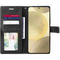 Miniatyrbillede 3 af 4: Etui til Samsung Galaxy S24 Plus (S24+) - Foldbar Anti-ridsebeskyttelse Lædereffekt Brun-Sort