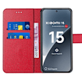 Miniatyrbillede 3 af 6: Coque til Xiaomi 15, Beskyttelse med klap Anti-ridser Stødabsorberende Syntetisk læder Rød Röd
