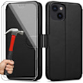 Miniatyrbillede 1 af 4: Etui + 2 hærdede briller til iPhone 14, elegant lædereffekt magnetisk lukning - sort