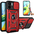 Miniatyrbillede 1 af 4: Etui til Redmi A1/A2 + 2 hærdede briller, etui med kameracover og støttering - rød Röd