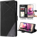 Miniatyrbillede 1 af 4: Flip-etui til Xiaomi Redmi Note 10S-effekt sort læder + 2 hærdede briller