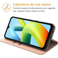Miniatyrbillede 2 af 4: Etui til Redmi A1+/A2+ (A1 Plus/A2 Plus) + 2 hærdede briller, lyserødt PU-læderbeskyttelse Magnetisk lukning Rosa