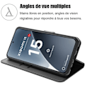 Miniatyrbild 2 av 6: Skyddsfodral för Xiaomi 15, Flip Case med skyddslock Anti-Rip Anti-Stöt Syntetläder Mjuk - Svart Svart