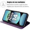 Miniatyrbillede 2 af 6: Coque + 2 Varmet Glas til Xiaomi Redmi Note 14 4G (ikke til 5G) Flip Case Stødabsorberende Syntetisk Læder - Mørk Lilla Mörklila