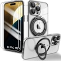 Miniatyrbillede 1 af 4: Etui + 2 hærdede briller til iPhone 16 Pro Max - Beskyttelse med roterende magnetisk ring og sort kant