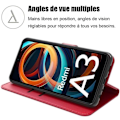 Miniatyrbild 2 av 4: Coque för Xiaomi Redmi A3 - E.F.Connection - Röd - Antichock Läder Effekt - 2 Härdat Glas - Justerbart Stöd Röd