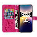 Miniatyrbild 3 av 6: Coque + 2 Tålika Glas för Xiaomi Redmi Note 14 Pro 5G (inte för 4G) Syntetläder Mönster Relief Blomma Fjäril Fuchsia Fuchsia