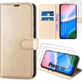 Fällbart Skal - E.F.Connection - för Google Pixel 10 - Stötsäkert Syntetiskt Läder Guld - 2 Härdat Glas gyllene