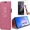 Miniatyrbillede 1 af 4: Etui til OPPO Reno 8 5G med 2 hærdede briller Fuld beskyttelse spejleffekt Smart etui Pink Rosa