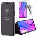 Miniatyrbillede 1 af 4: Etui til Redmi 9 (6,53") + Hærdet glasspejleffekt Anti-Shock Solid Forstærket Beskyttelse Sort svart