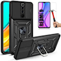 Miniatyrbillede 1 af 4: Pakke 2 hærdede briller + etui til Redmi 9 (6,53") sort hårdt forstærket kant tyk Army Style stiv Svart