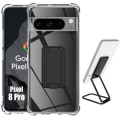 Miniatyrbillede 1 af 4: Cover til Google Pixel 8 Pro - Ultra stødsikker gennemsigtig silikone med sort metal justerbar stander Transparent