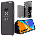 Miniatyrbild 1 av 4: Skyddande skal för Redmi 9C - E.F.CONNECTION - Spegel Fönster Transparent - Svart - Härdat Glas svart