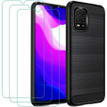 Miniatyrbild 1 av 3: Fodral för Xiaomi Mi 10 Lite 5G + 3X skärmskydd i härdat glas, kolfibermjukt silikon TPU-fodral Coque